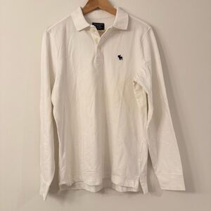 Men's Abercrombie & Fitch Long Sleeve White Polo Size Medium